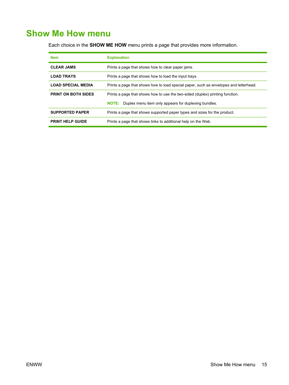Show me how menu | HP LaserJet P4015 Printer series User Manual | Page 27 / 246