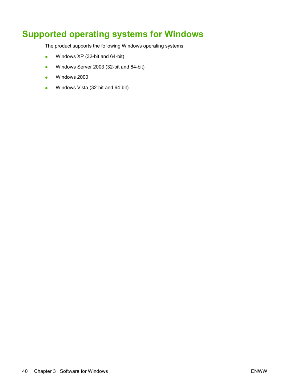 Supported operating systems for windows | HP LaserJet P4015 Printer series User Manual | Page 52 / 246