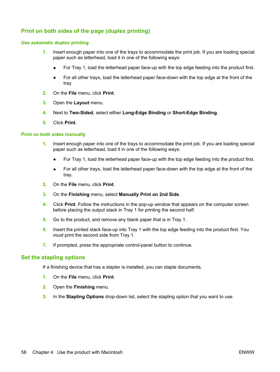 Set the stapling options | HP LaserJet P4015 Printer series User Manual | Page 70 / 246