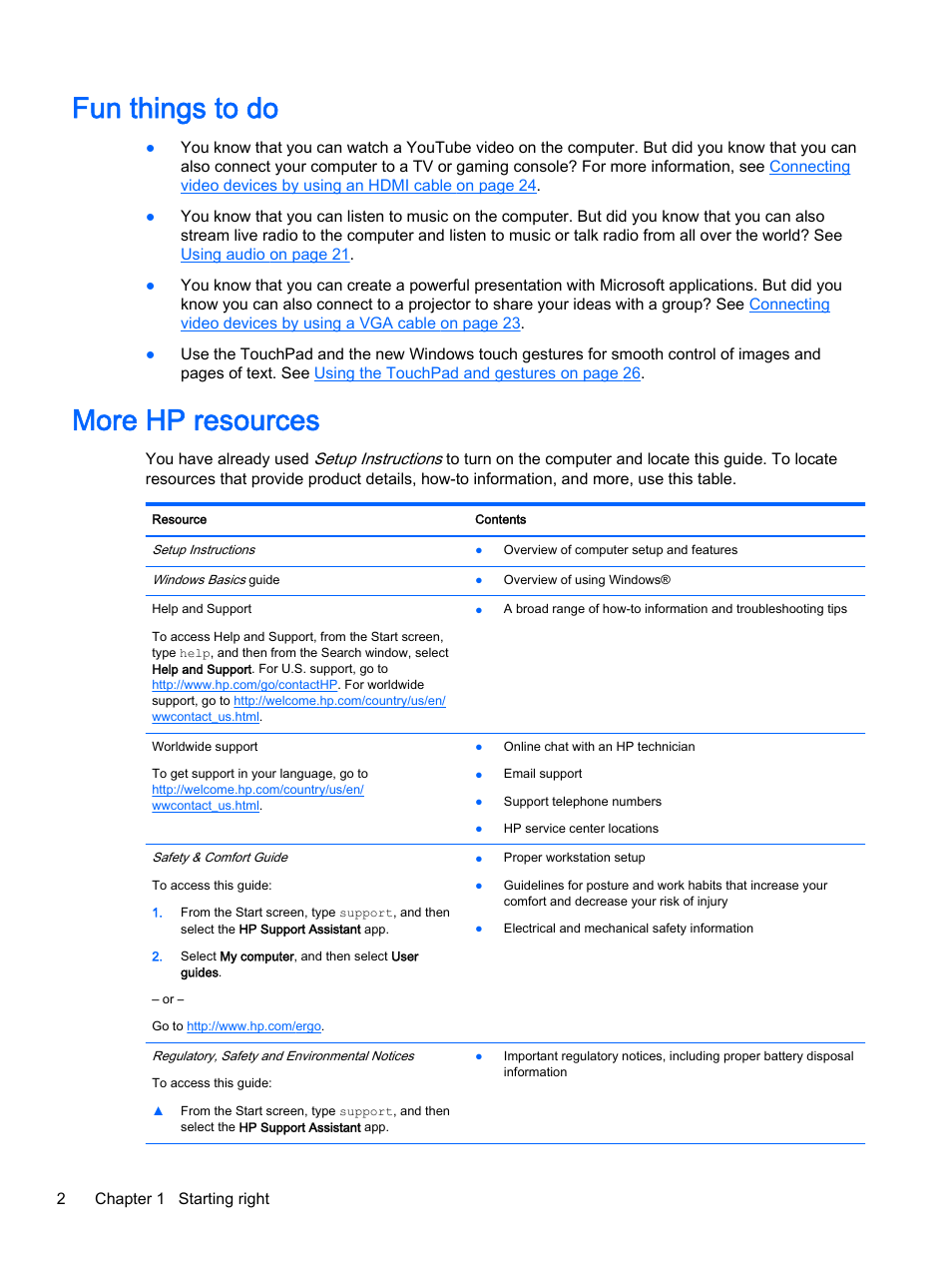 Fun things to do, More hp resources, Fun things to do more hp resources | HP Pavilion 17-e129nr TouchSmart Notebook PC User Manual | Page 12 / 81