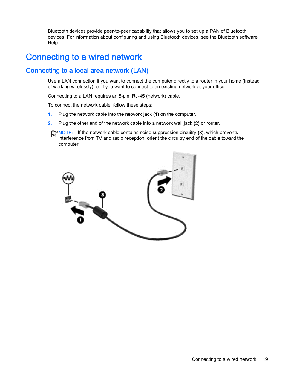 Connecting to a wired network, Connecting to a local area network (lan) | HP Pavilion 17-e129nr TouchSmart Notebook PC User Manual | Page 29 / 81