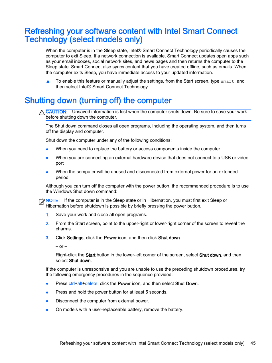 Shutting down (turning off) the computer | HP Pavilion 17-e129nr TouchSmart Notebook PC User Manual | Page 55 / 81