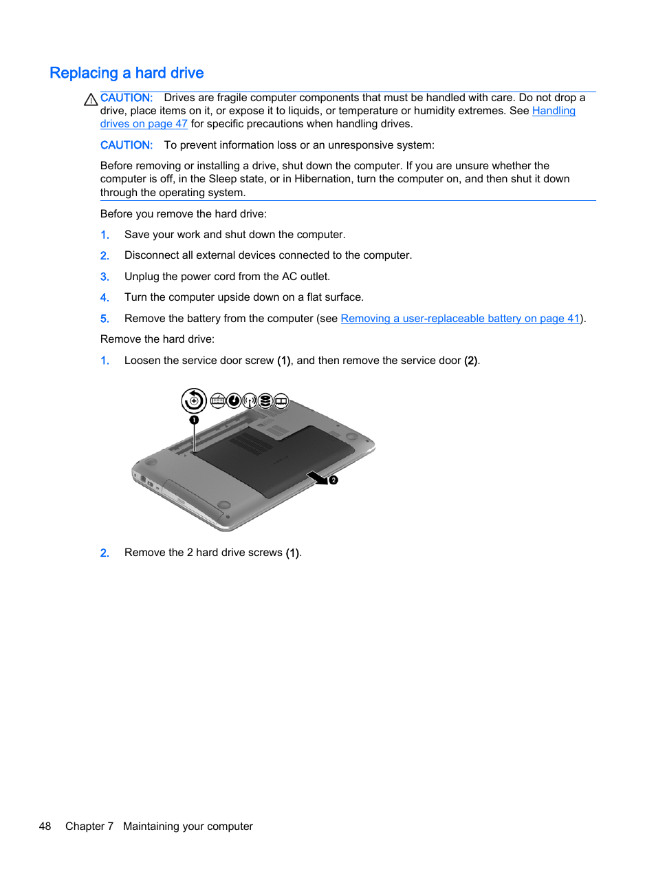 Replacing a hard drive | HP Pavilion 17-e129nr TouchSmart Notebook PC User Manual | Page 58 / 81