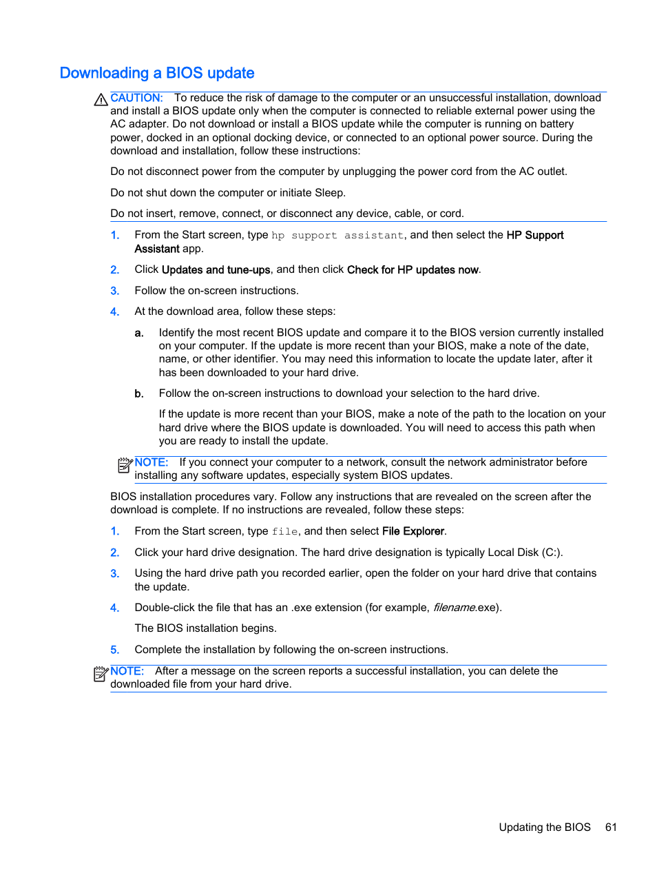Downloading a bios update | HP Pavilion 17-e129nr TouchSmart Notebook PC User Manual | Page 71 / 81