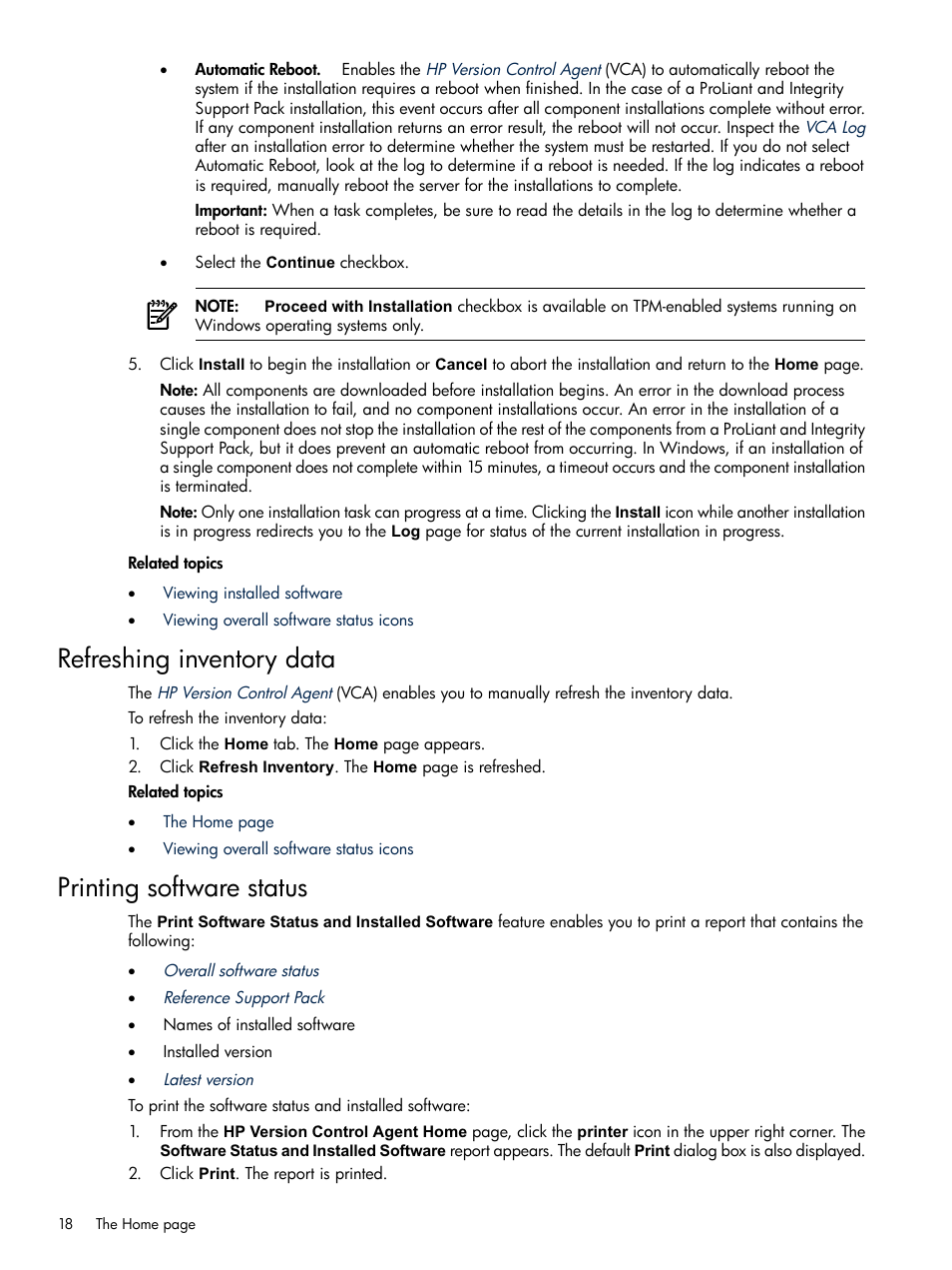 Refreshing inventory data, Printing software status, Refreshing inventory data printing software status | HP Insight Foundation Software for ProLiant User Manual | Page 18 / 35