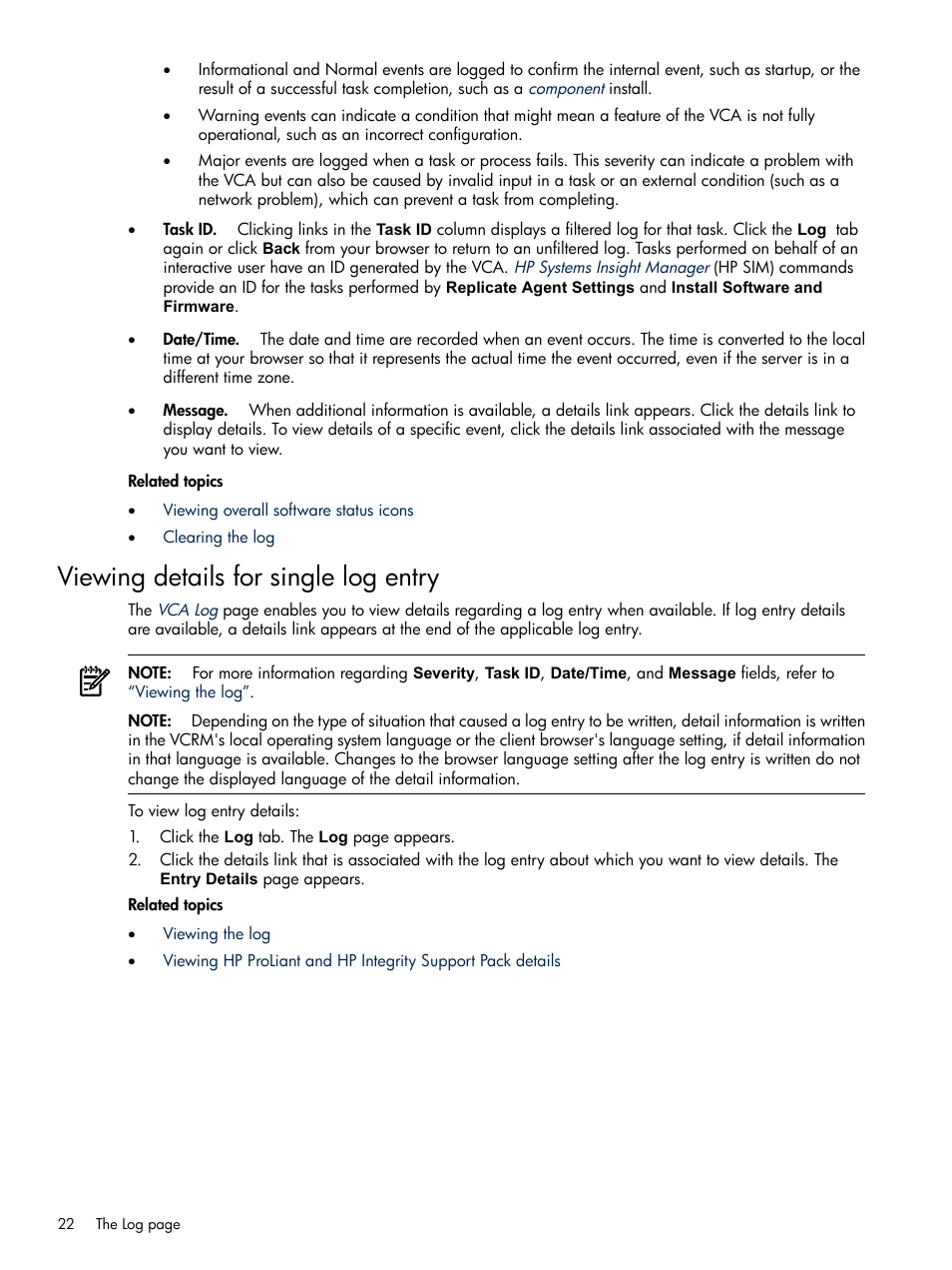 Viewing details for single log entry | HP Insight Foundation Software for ProLiant User Manual | Page 22 / 35