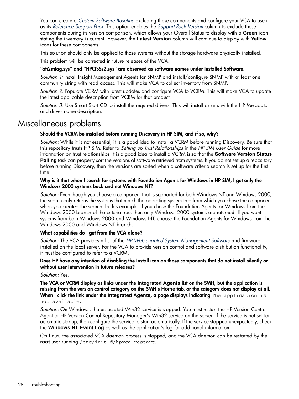 Miscellaneous problems | HP Insight Foundation Software for ProLiant User Manual | Page 28 / 35