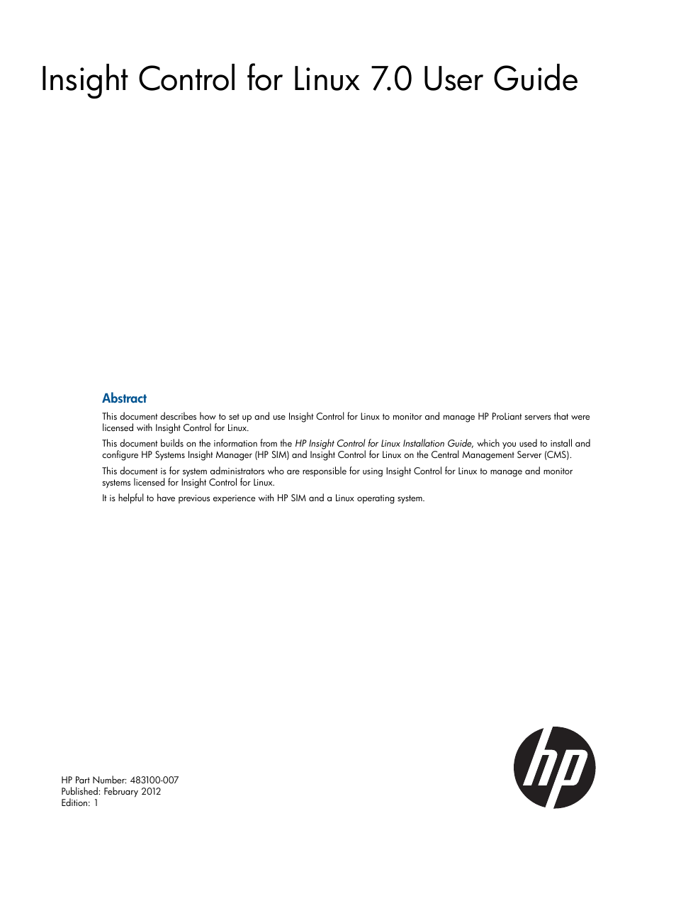 HP Insight Control Software for Linux User Manual | 272 pages