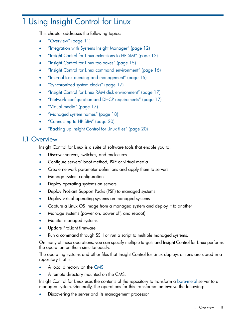 1 using insight control for linux, 1 overview | HP Insight Control Software for Linux User Manual | Page 11 / 272