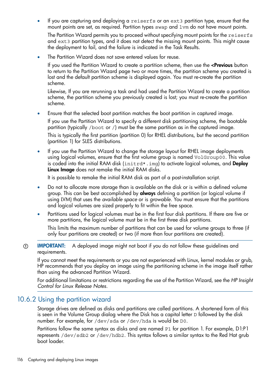 2 using the partition wizard | HP Insight Control Software for Linux User Manual | Page 116 / 272