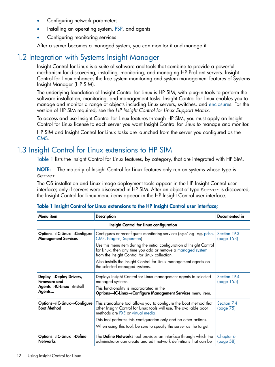 2 integration with systems insight manager, 3 insight control for linux extensions to hp sim | HP Insight Control Software for Linux User Manual | Page 12 / 272