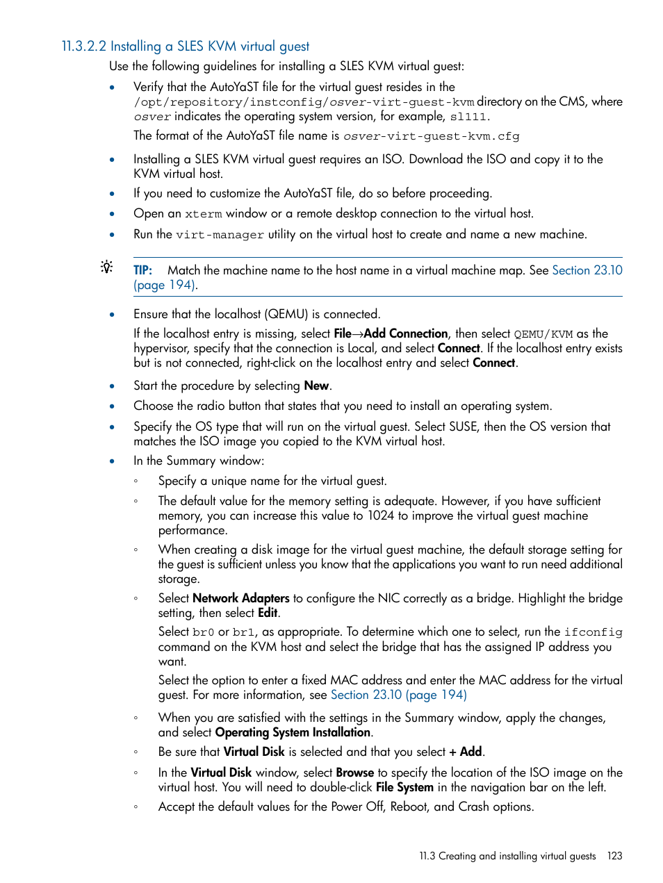 2 installing a sles kvm virtual guest | HP Insight Control Software for Linux User Manual | Page 123 / 272