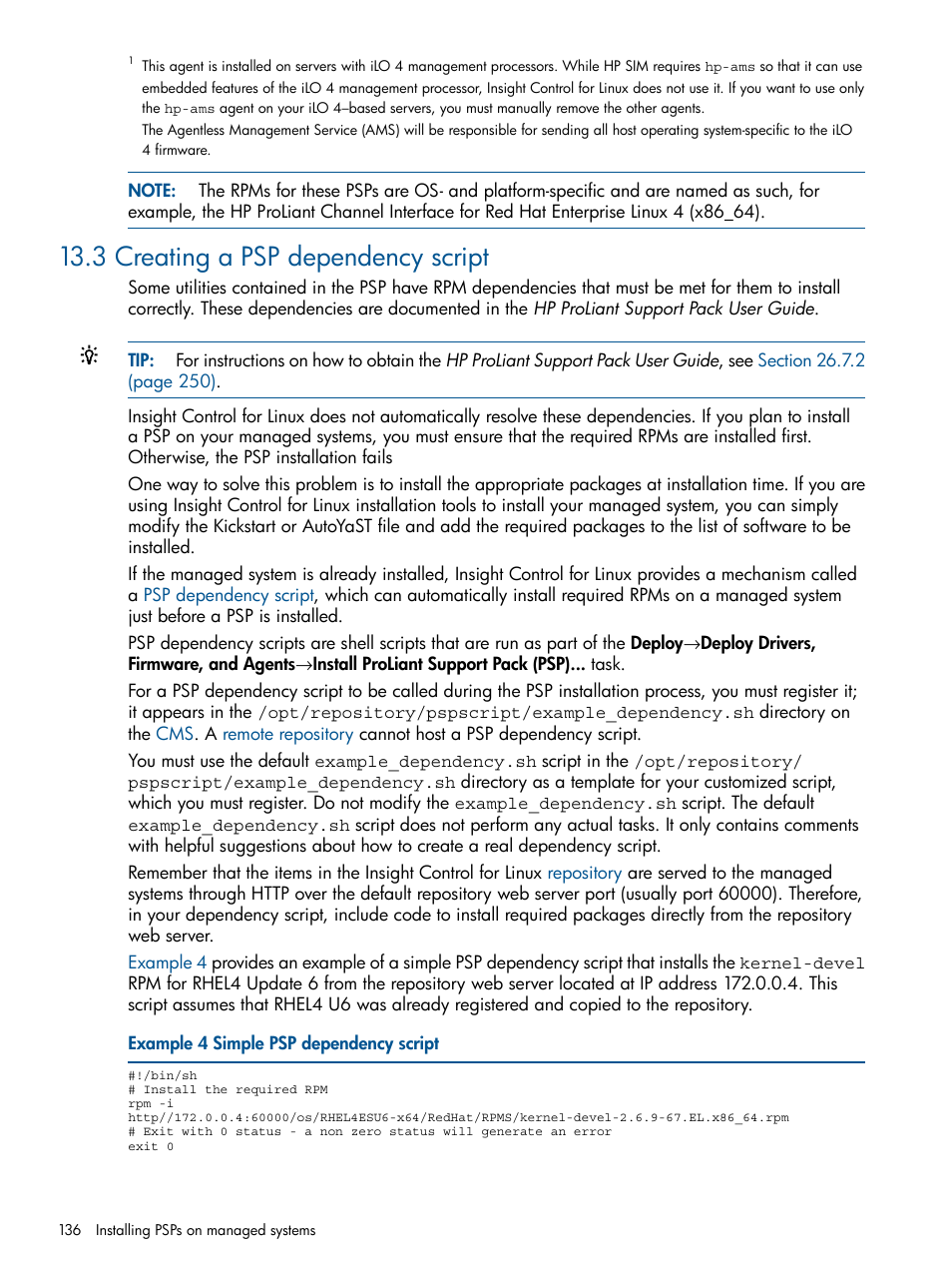 3 creating a psp dependency script | HP Insight Control Software for Linux User Manual | Page 136 / 272