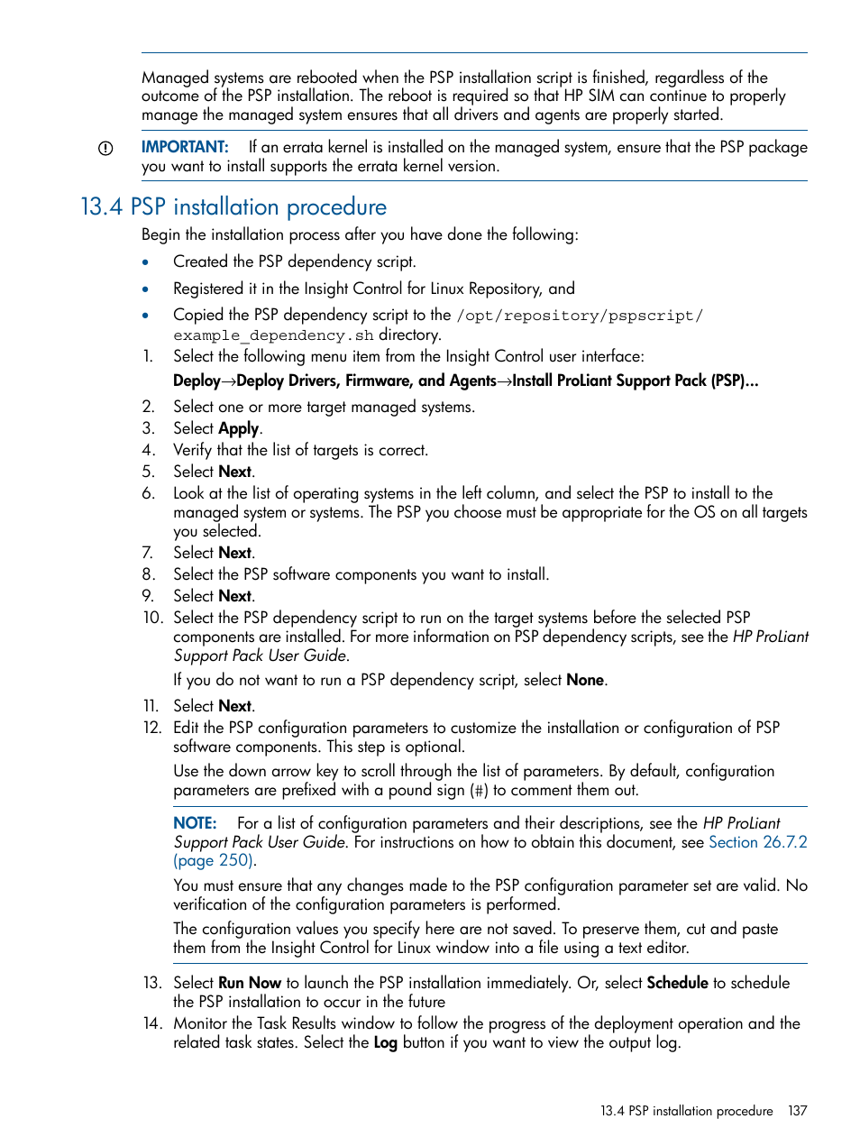 4 psp installation procedure | HP Insight Control Software for Linux User Manual | Page 137 / 272