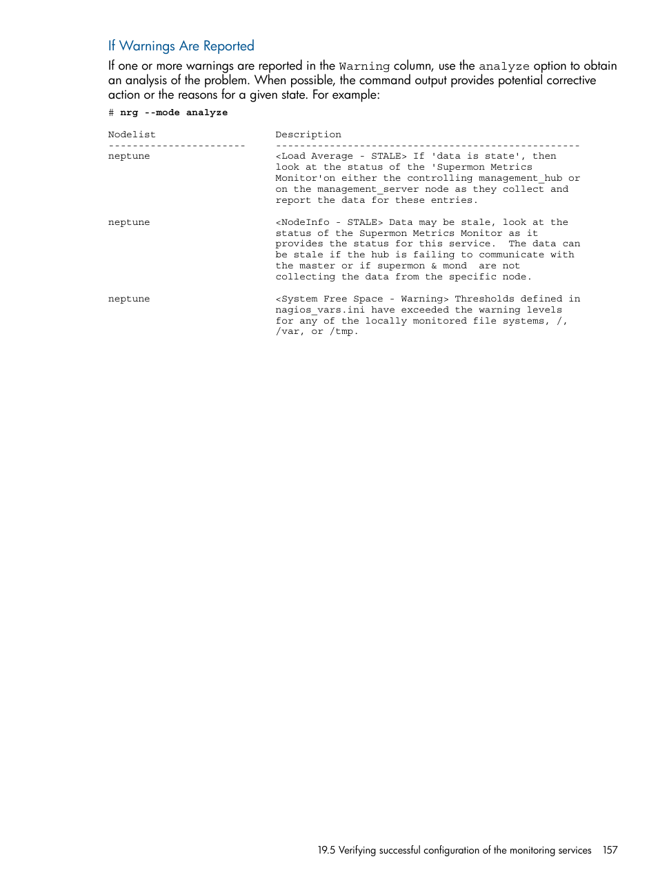 If warnings are reported | HP Insight Control Software for Linux User Manual | Page 157 / 272