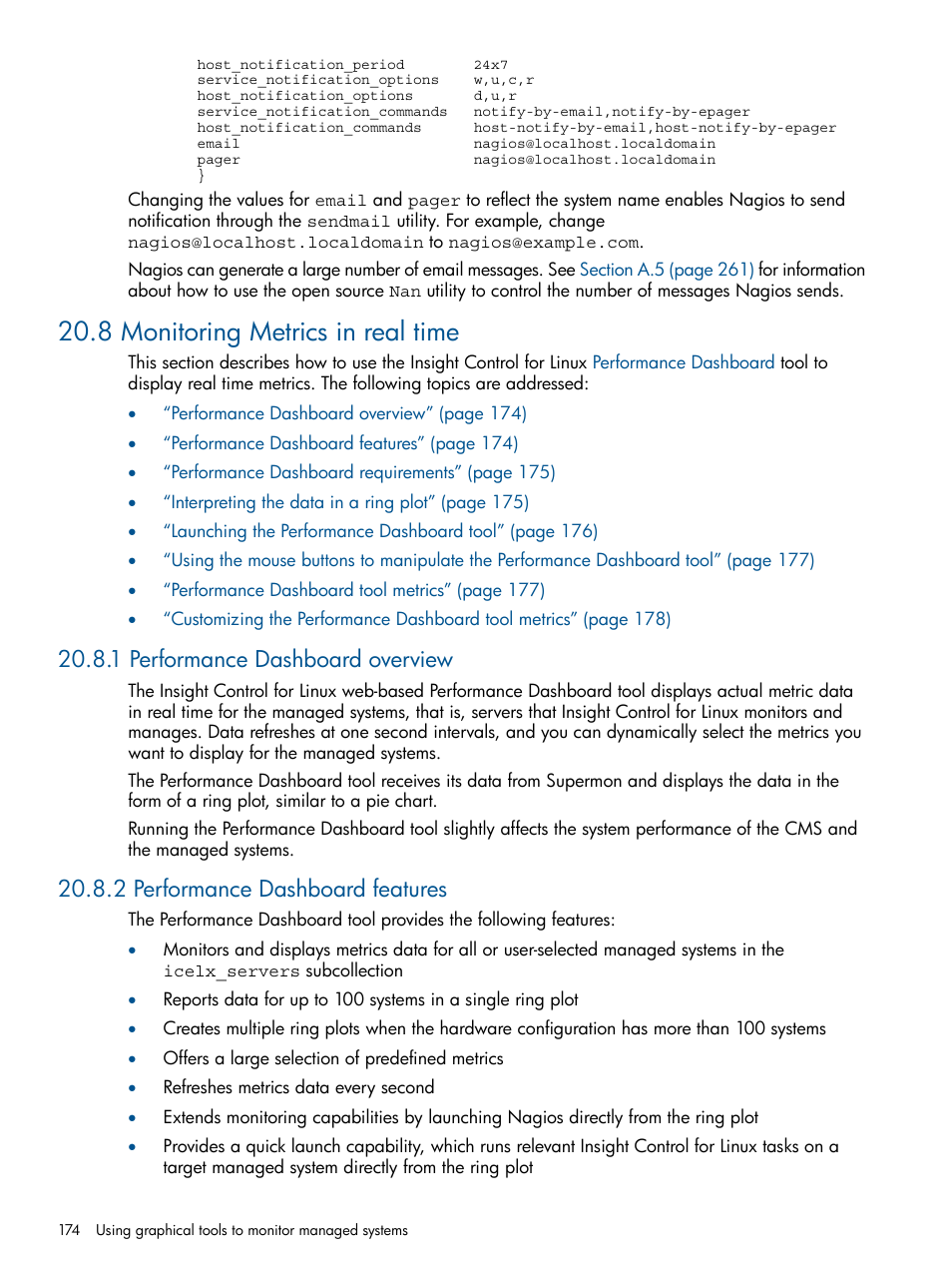 8 monitoring metrics in real time, 1 performance dashboard overview, 2 performance dashboard features | HP Insight Control Software for Linux User Manual | Page 174 / 272