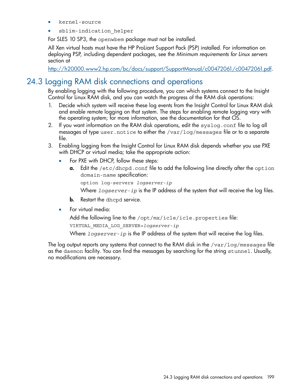 3 logging ram disk connections and operations | HP Insight Control Software for Linux User Manual | Page 199 / 272