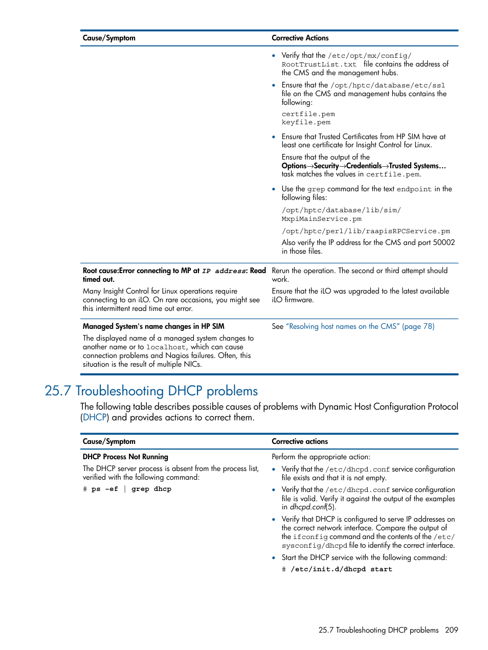 7 troubleshooting dhcp problems | HP Insight Control Software for Linux User Manual | Page 209 / 272