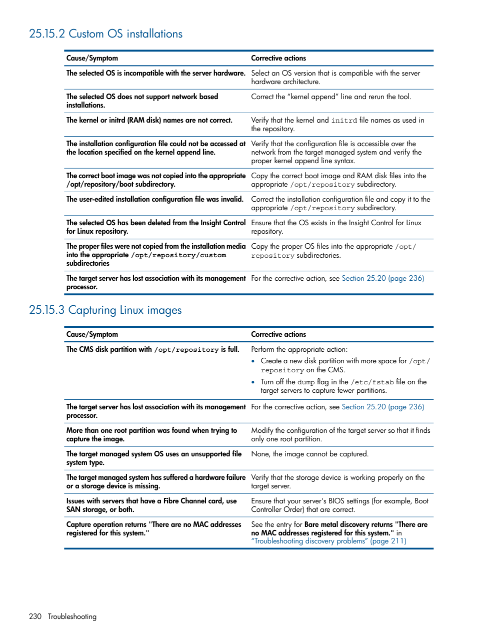 2 custom os installations, 3 capturing linux images | HP Insight Control Software for Linux User Manual | Page 230 / 272