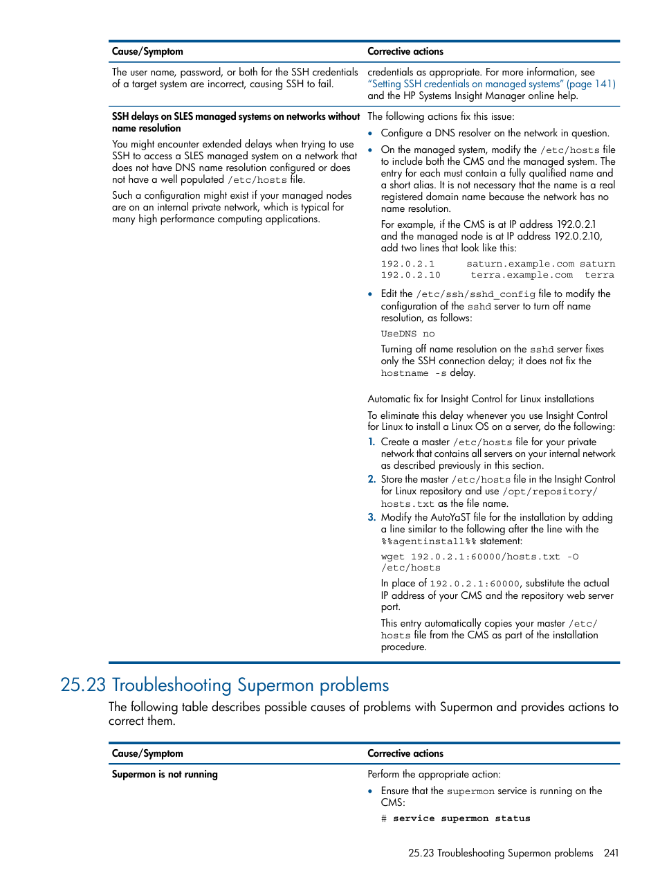 23 troubleshooting supermon problems | HP Insight Control Software for Linux User Manual | Page 241 / 272