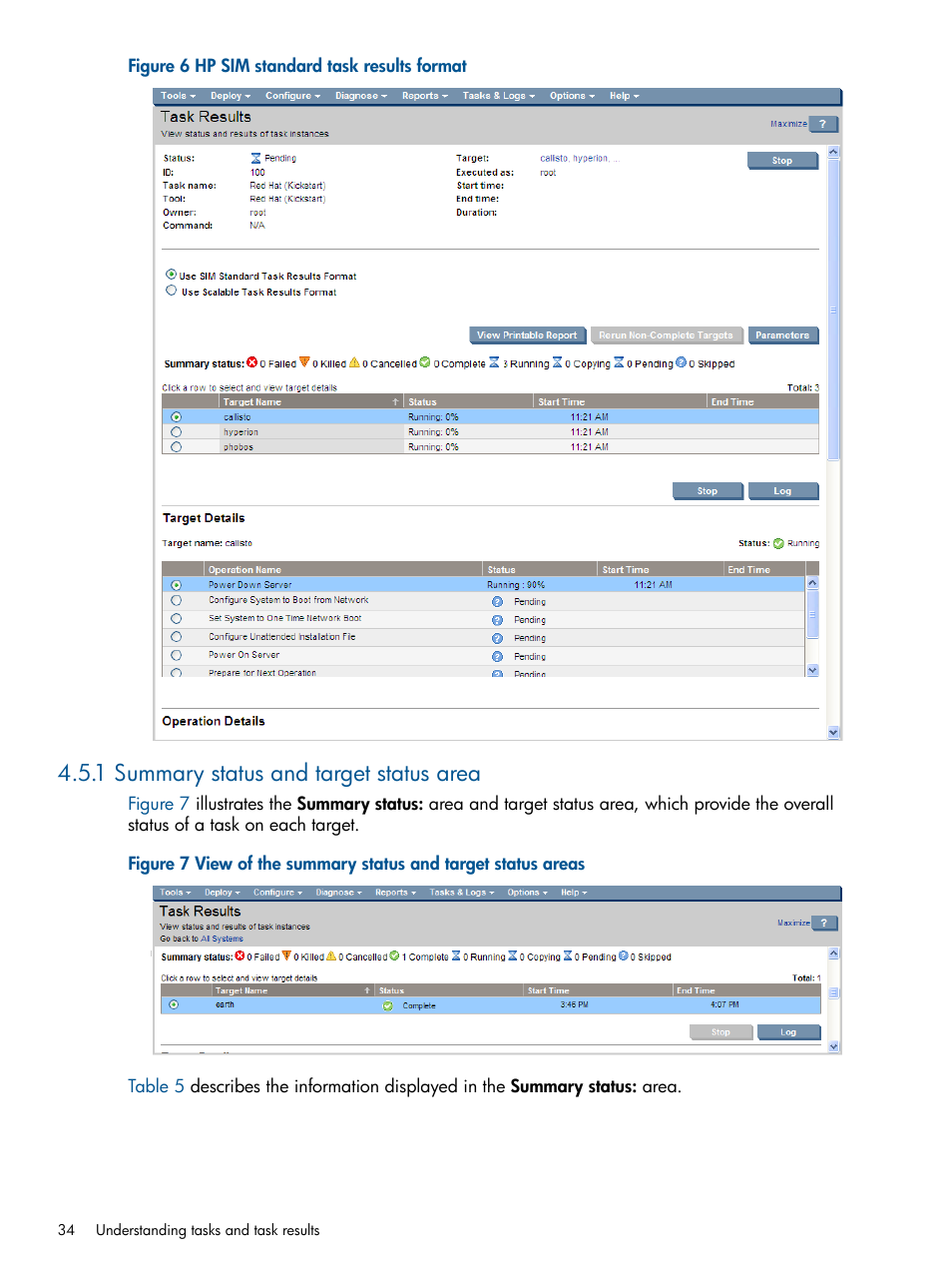 1 summary status and target status area, Figure 6 | HP Insight Control Software for Linux User Manual | Page 34 / 272