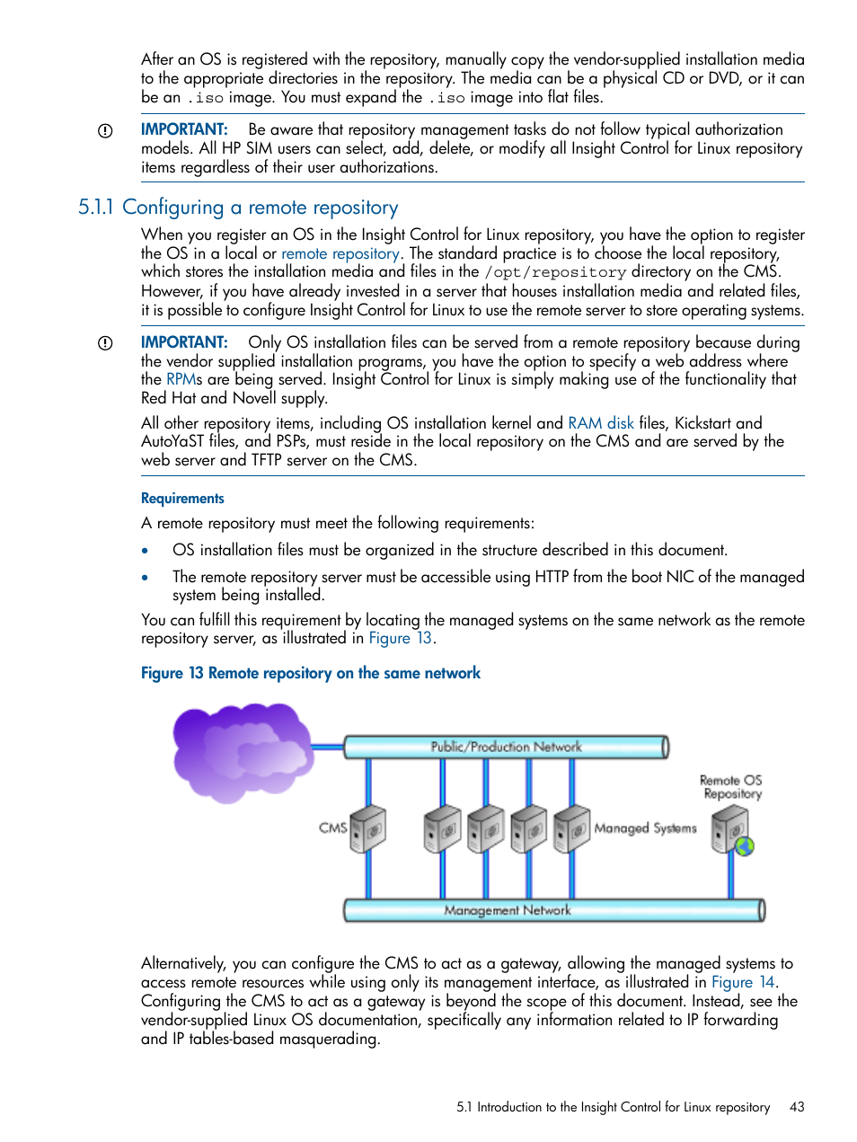 1 configuring a remote repository, Section 5.1.1 | HP Insight Control Software for Linux User Manual | Page 43 / 272