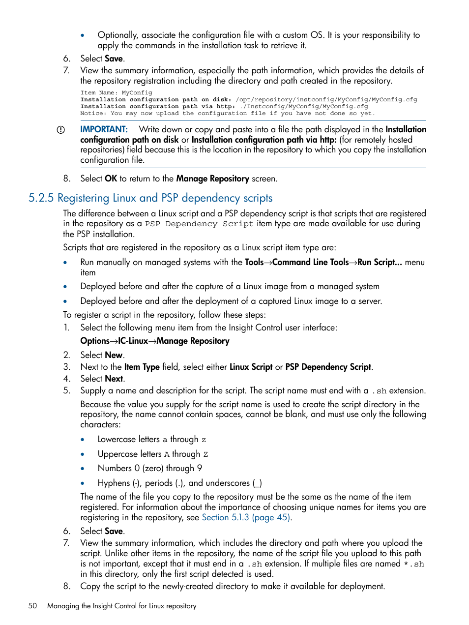 5 registering linux and psp dependency scripts | HP Insight Control Software for Linux User Manual | Page 50 / 272