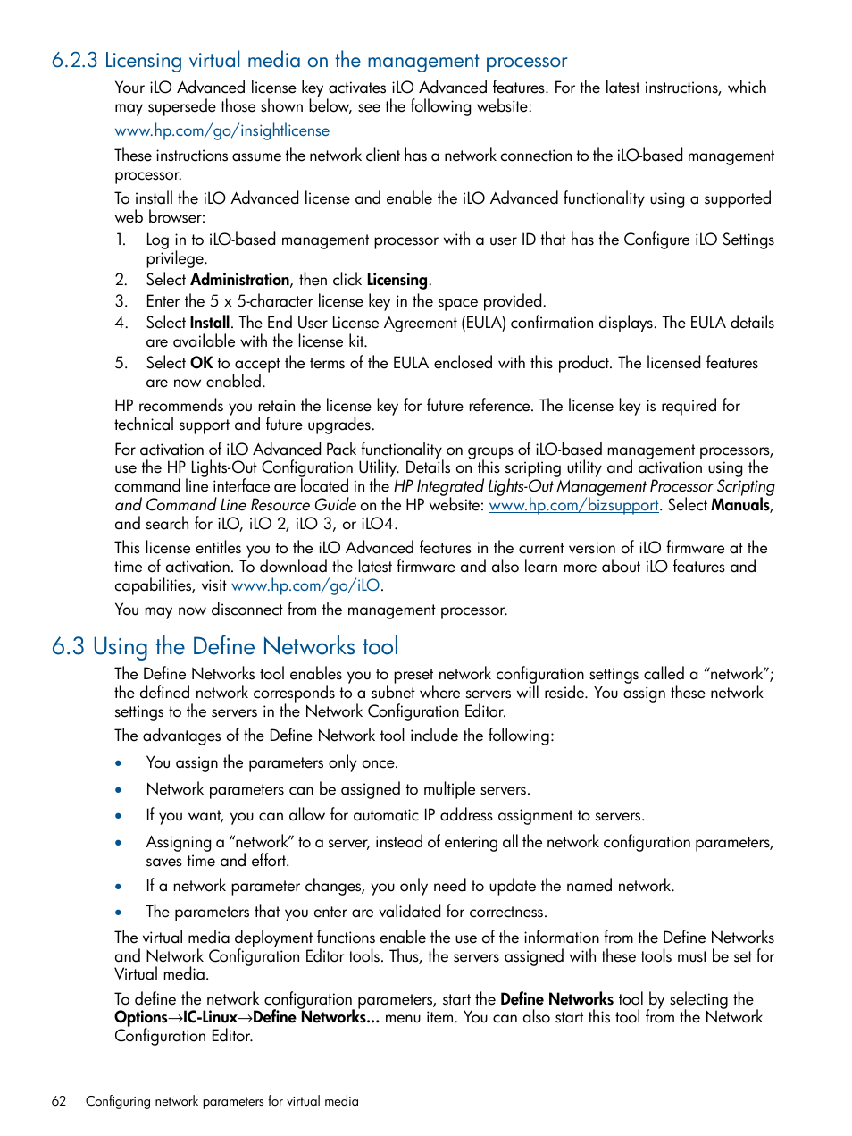 3 using the define networks tool | HP Insight Control Software for Linux User Manual | Page 62 / 272