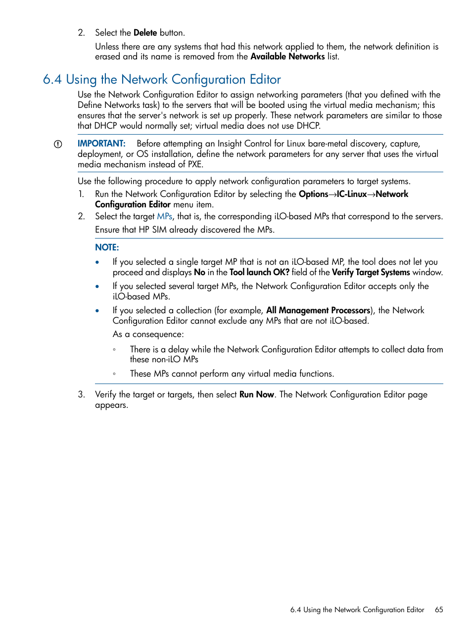 4 using the network configuration editor, Using the network | HP Insight Control Software for Linux User Manual | Page 65 / 272