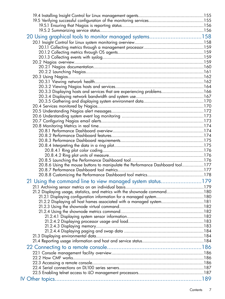 22 connecting to a remote console, Iv other topics | HP Insight Control Software for Linux User Manual | Page 7 / 272