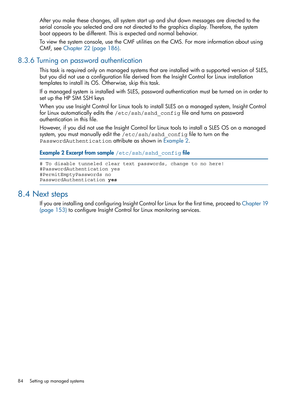 6 turning on password authentication, 4 next steps | HP Insight Control Software for Linux User Manual | Page 84 / 272