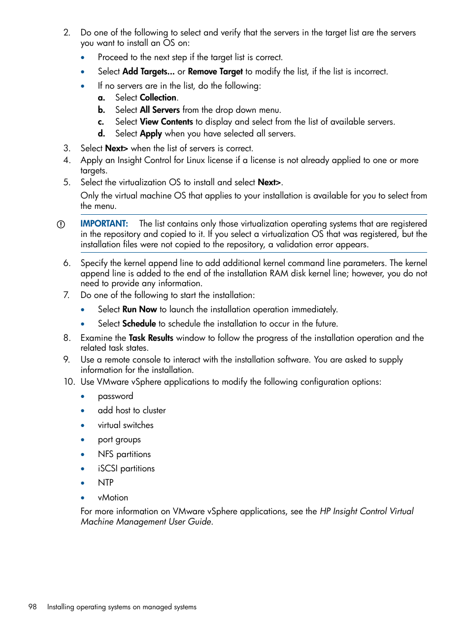 HP Insight Control Software for Linux User Manual | Page 98 / 272