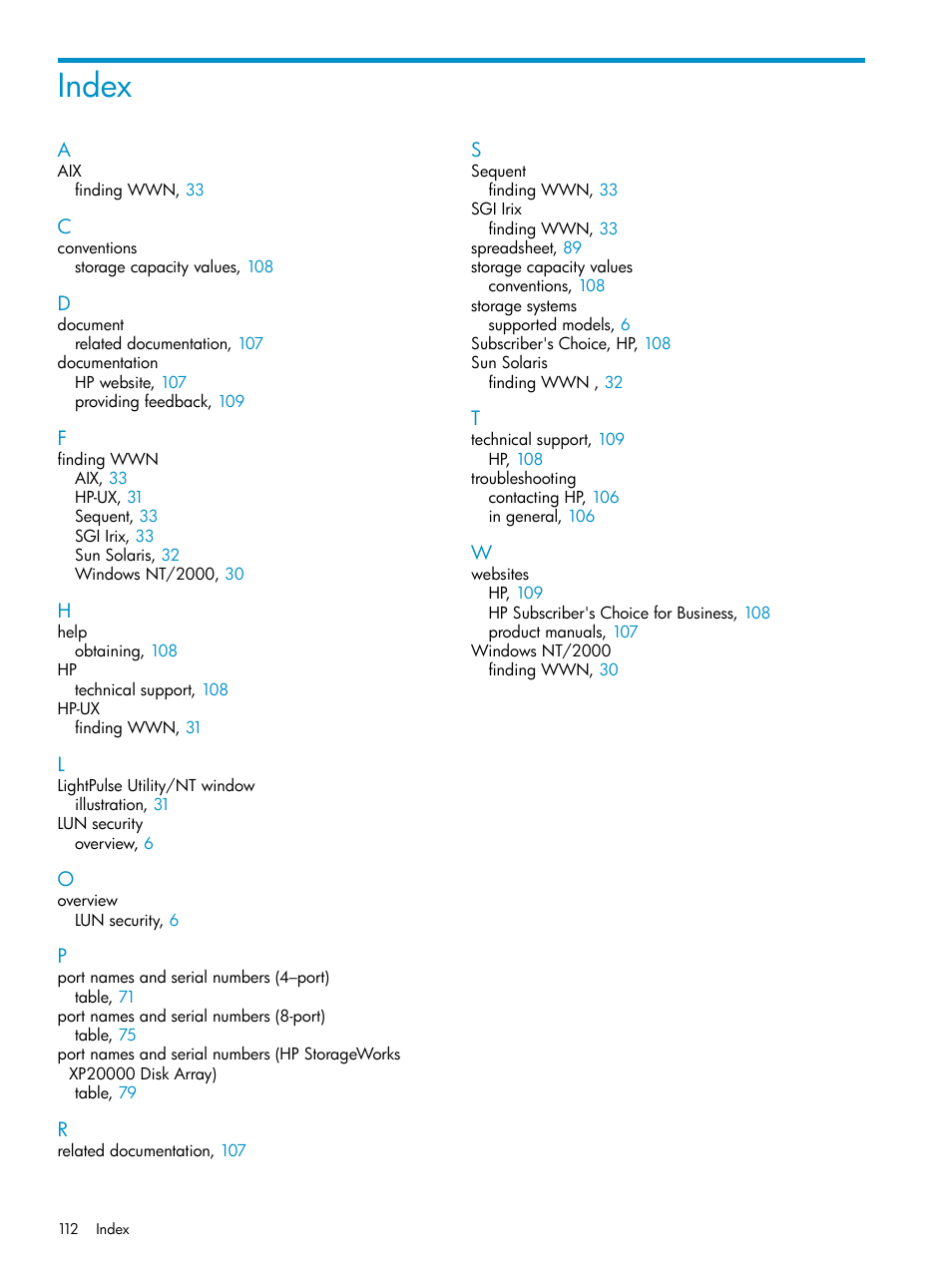 Index | HP StorageWorks XP Remote Web Console Software User Manual | Page 112 / 112
