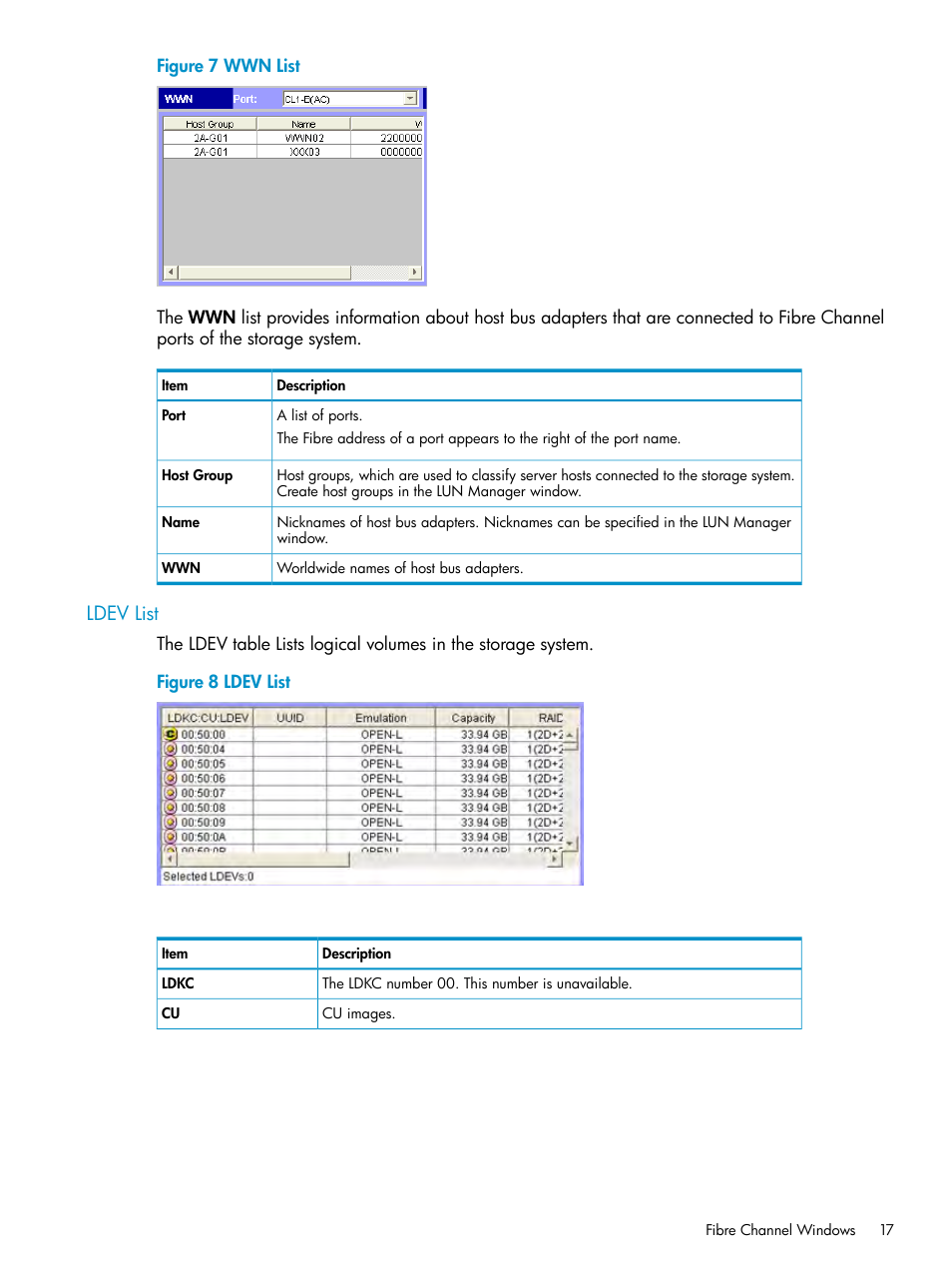 Ldev list | HP StorageWorks XP Remote Web Console Software User Manual | Page 17 / 112