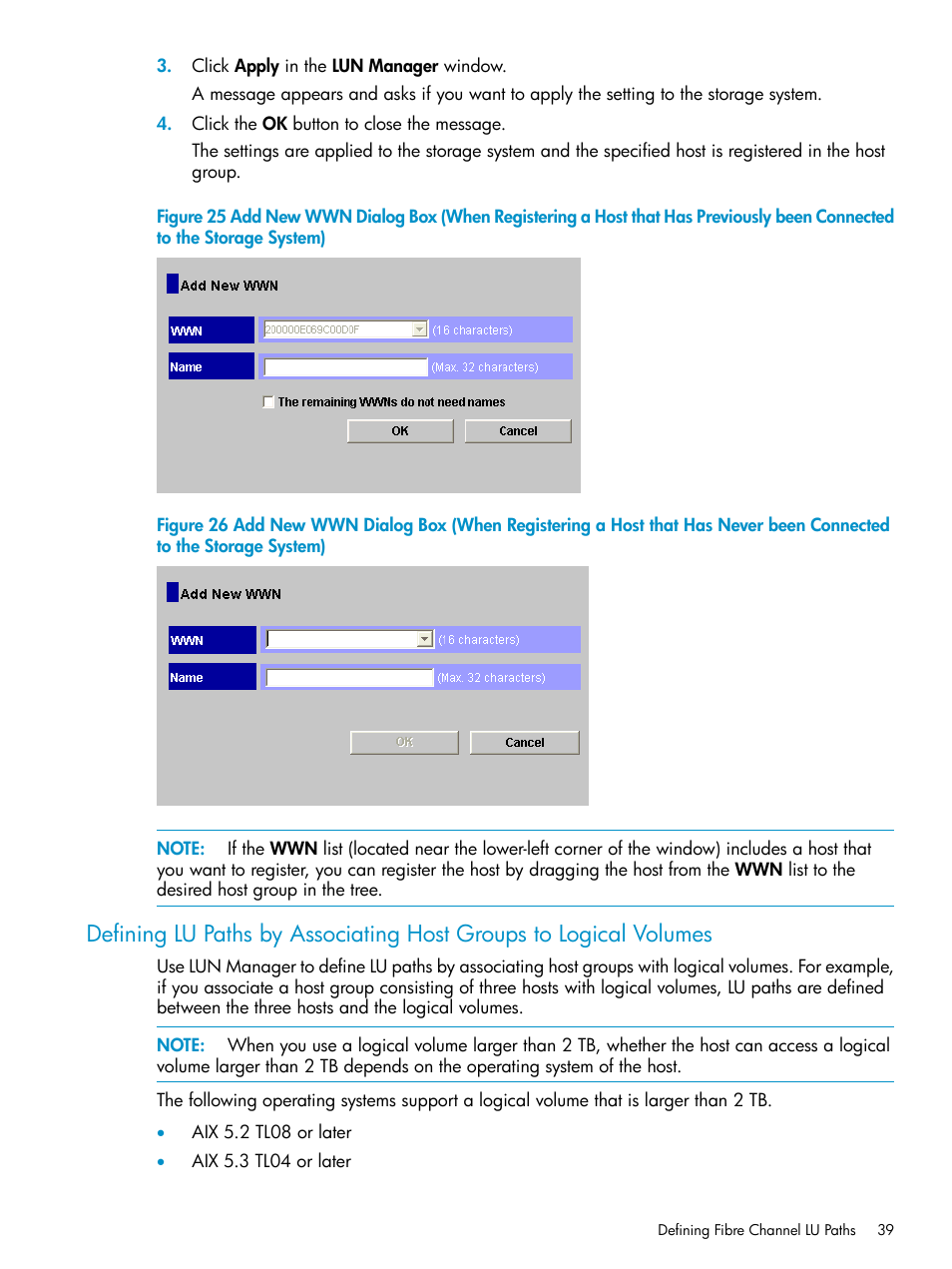 Add new wwn dialog box (when registering a, Add new wwn dialog box (when, Add new wwn dialog box (when registering | HP StorageWorks XP Remote Web Console Software User Manual | Page 39 / 112