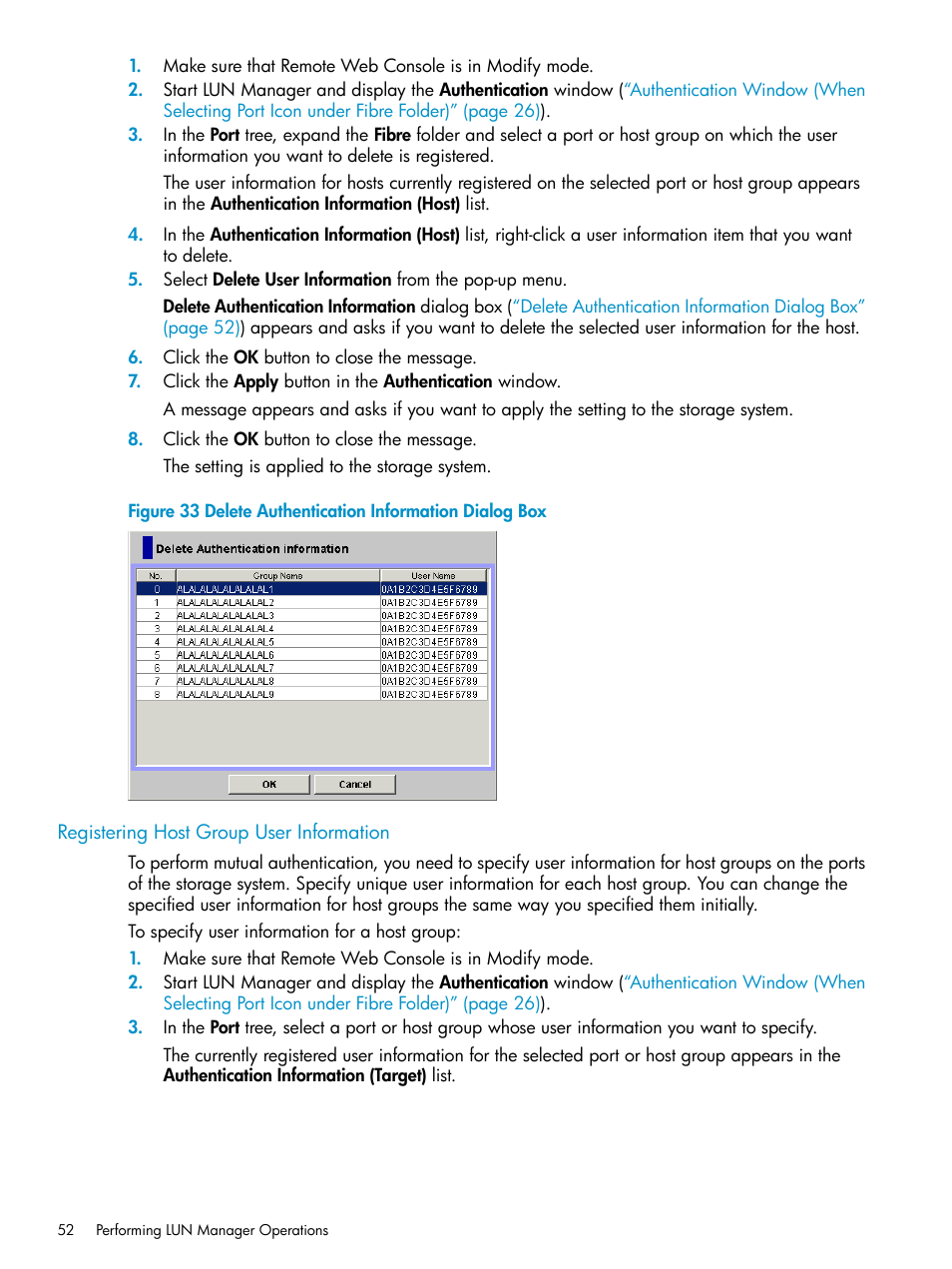 Registering host group user information | HP StorageWorks XP Remote Web Console Software User Manual | Page 52 / 112