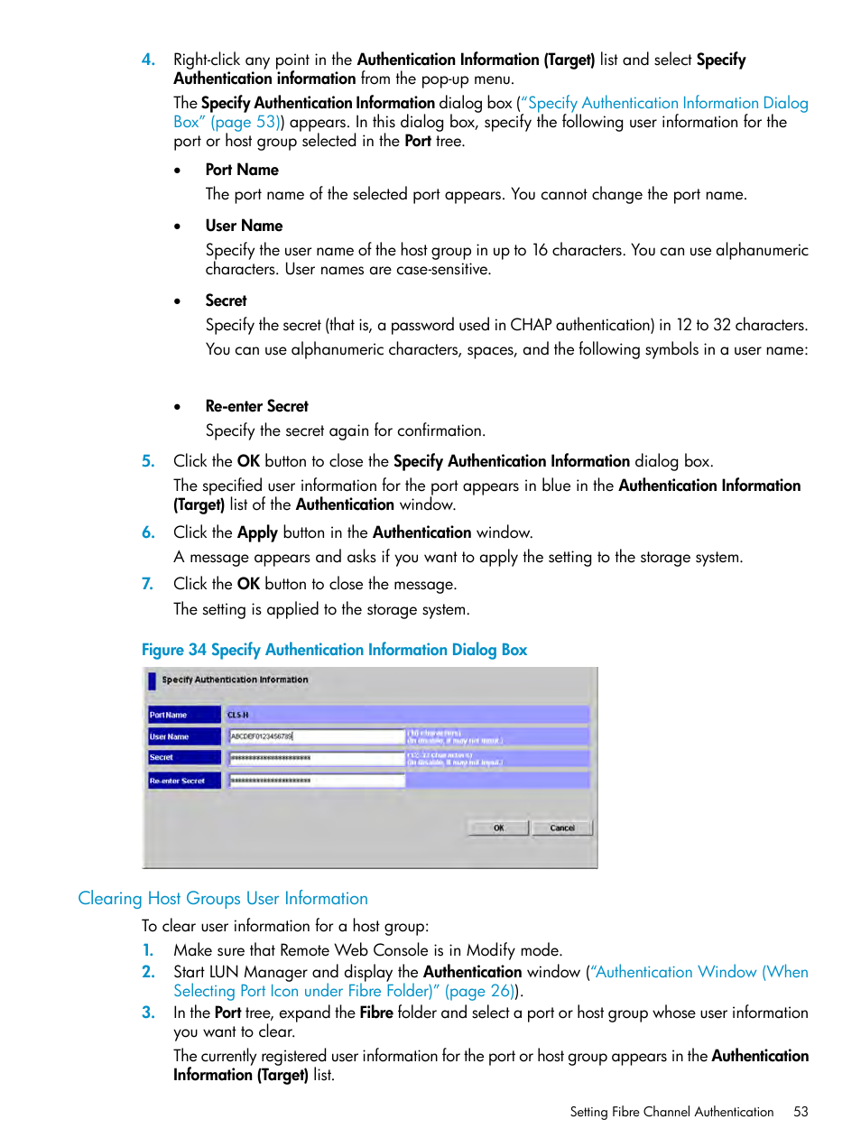 Clearing host groups user information, Clearing | HP StorageWorks XP Remote Web Console Software User Manual | Page 53 / 112