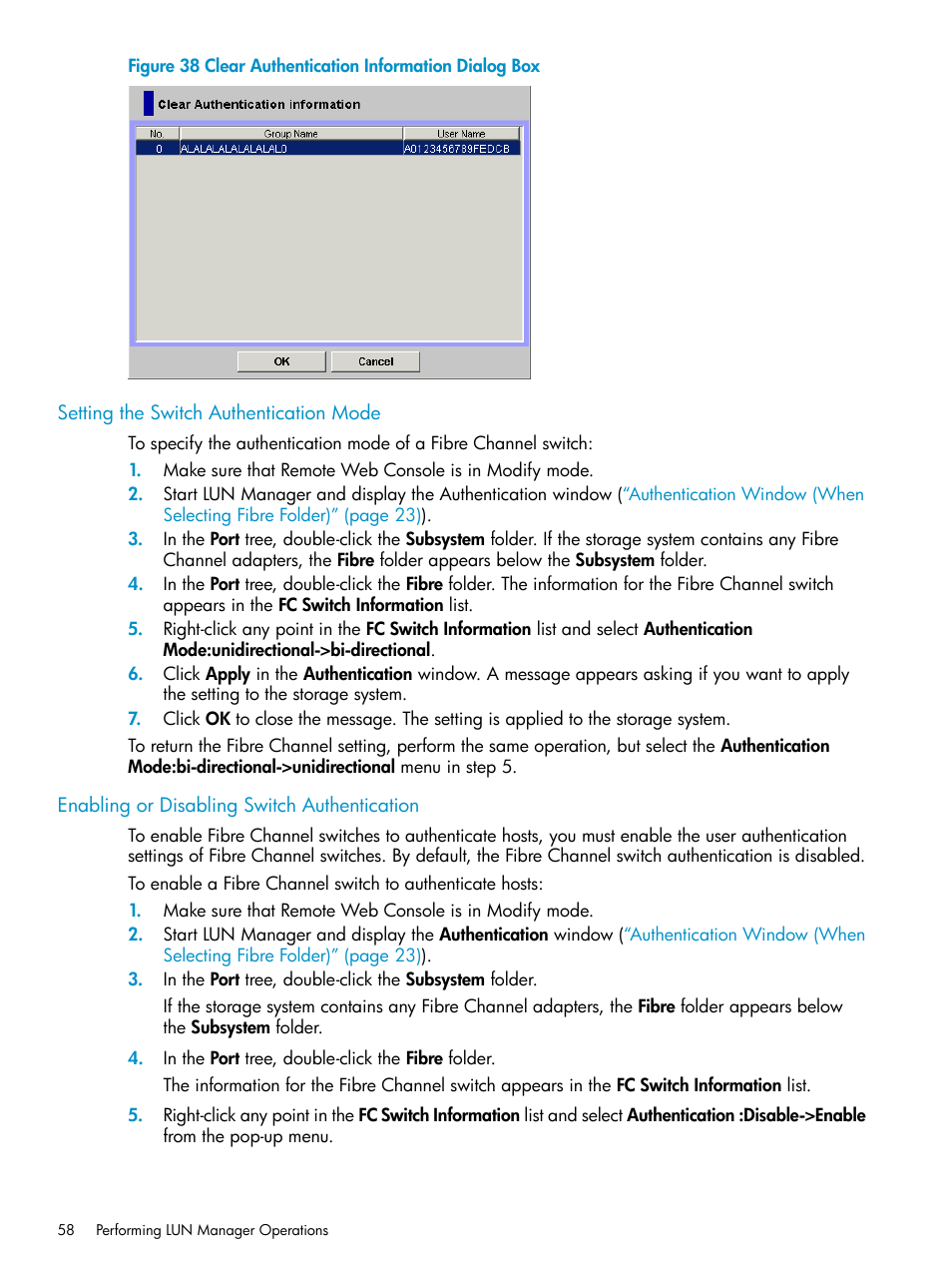 Setting the switch authentication mode, Enabling or disabling switch authentication, Setting the switch | Enabling or | HP StorageWorks XP Remote Web Console Software User Manual | Page 58 / 112