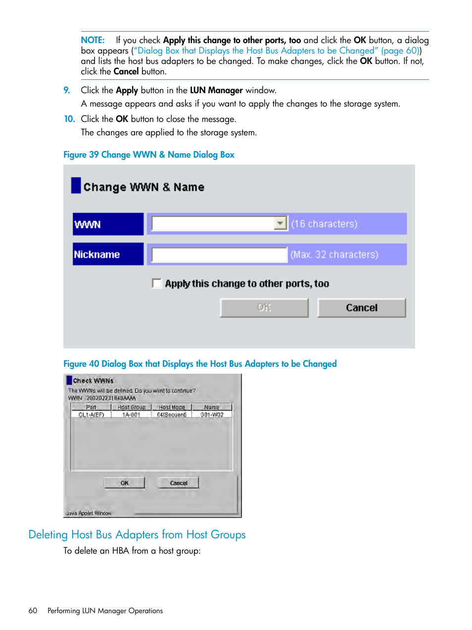 Deleting host bus adapters from host groups | HP StorageWorks XP Remote Web Console Software User Manual | Page 60 / 112