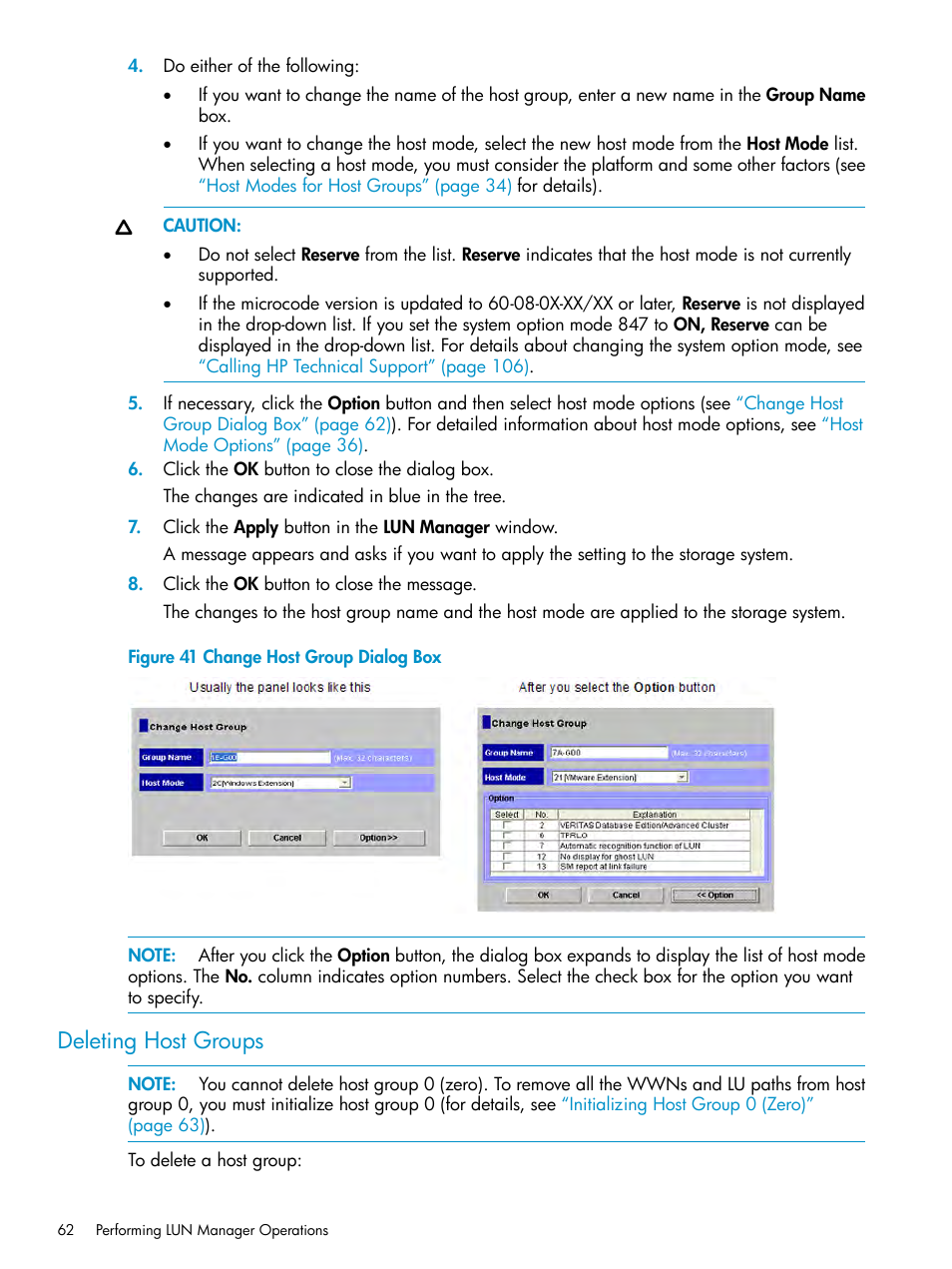 Deleting host groups | HP StorageWorks XP Remote Web Console Software User Manual | Page 62 / 112