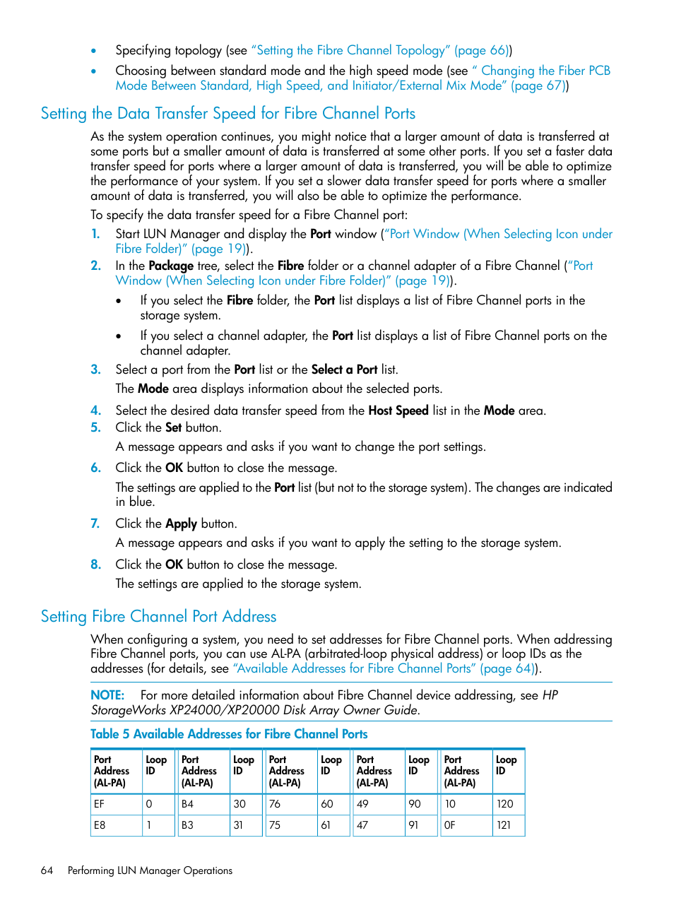 Setting fibre channel port address, Setting the data transfer | HP StorageWorks XP Remote Web Console Software User Manual | Page 64 / 112