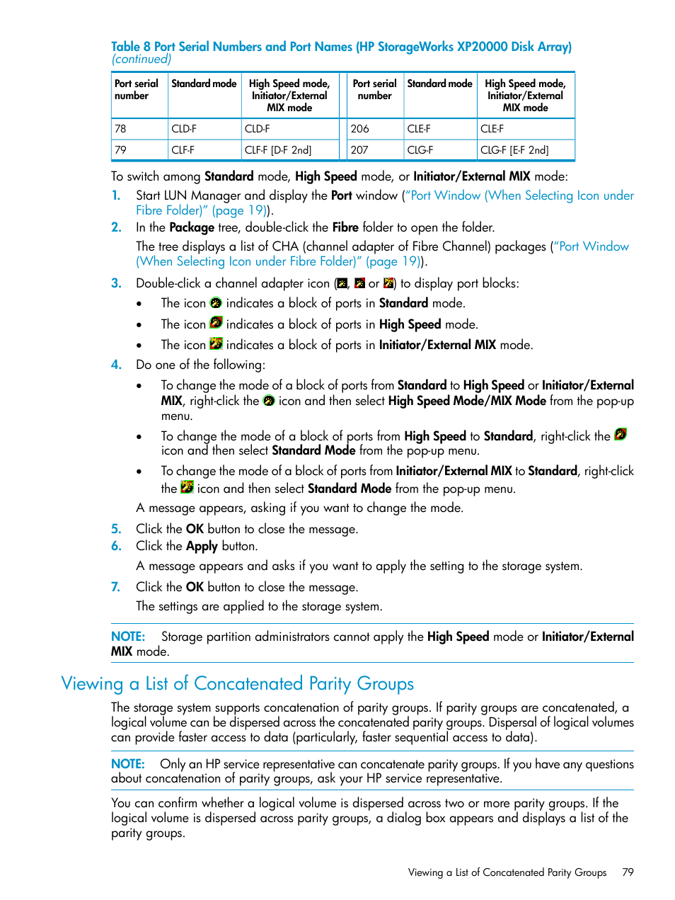 Viewing a list of concatenated parity groups | HP StorageWorks XP Remote Web Console Software User Manual | Page 79 / 112