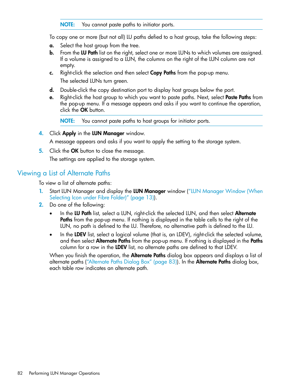 Viewing a list of alternate paths | HP StorageWorks XP Remote Web Console Software User Manual | Page 82 / 112