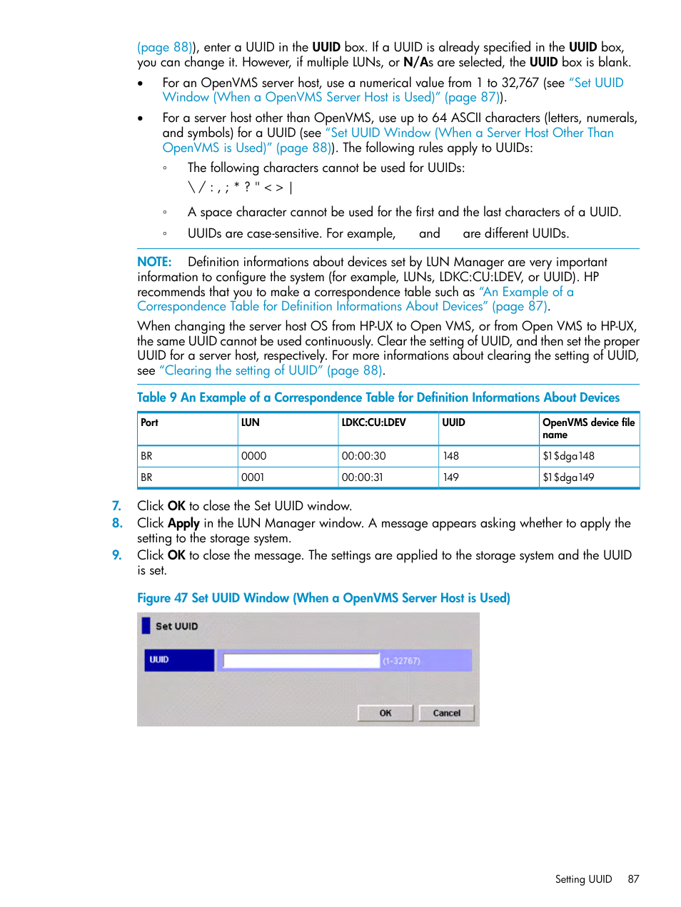 Set uuid | HP StorageWorks XP Remote Web Console Software User Manual | Page 87 / 112