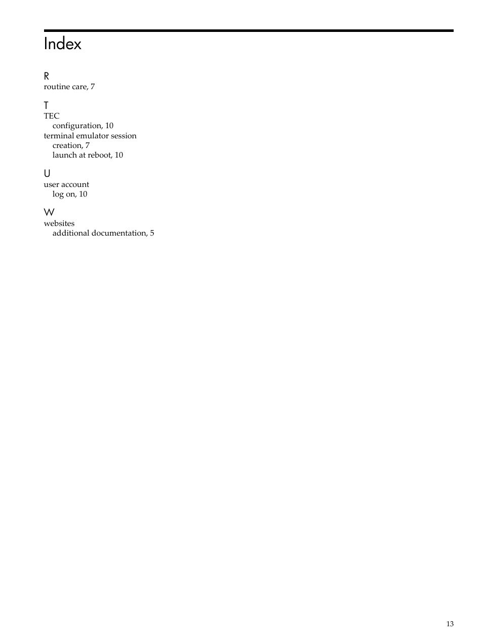 Index | HP Integrity Thin Client Bundles User Manual | Page 13 / 13