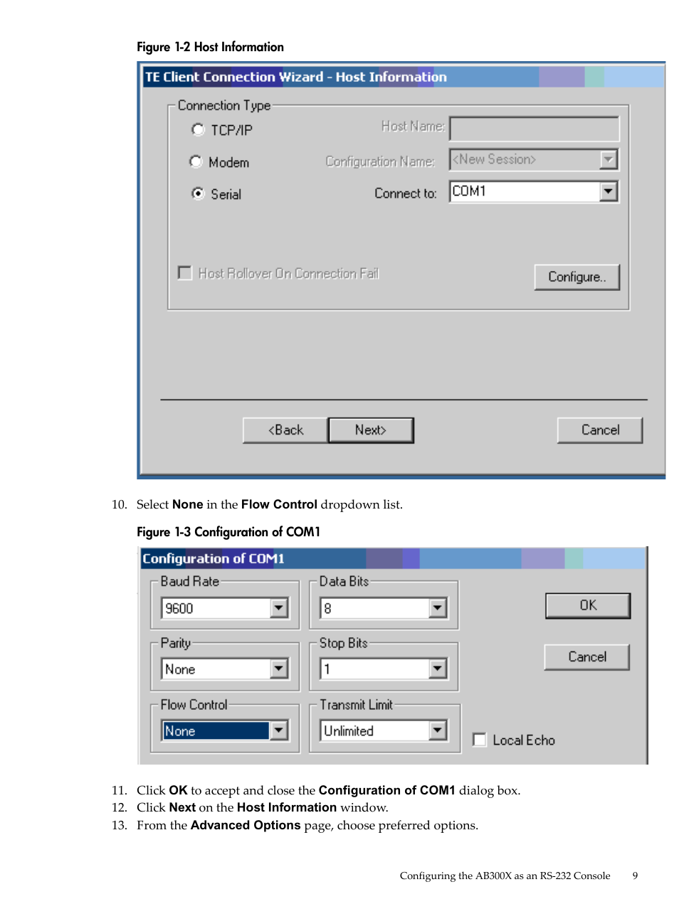 Host information, Configuration of com1 | HP Integrity Thin Client Bundles User Manual | Page 9 / 13