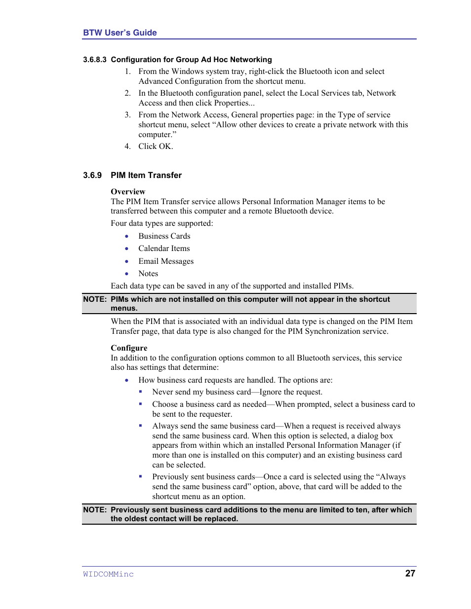 Pim item transfer, Configuration for group ad hoc networking | HP Pavilion zt3017WM Notebook PC User Manual | Page 31 / 40