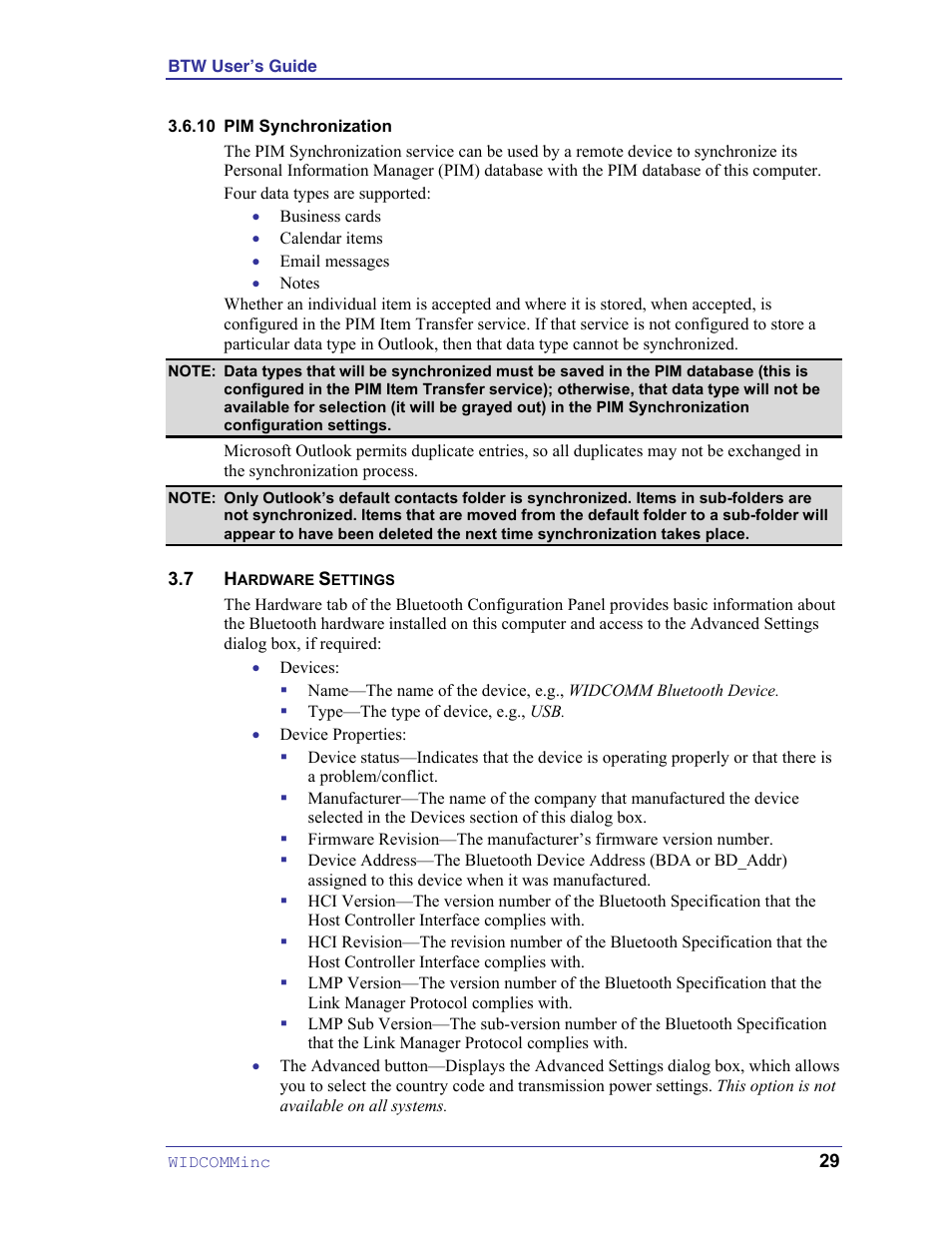 Pim synchronization, Hardware settings | HP Pavilion zt3017WM Notebook PC User Manual | Page 33 / 40