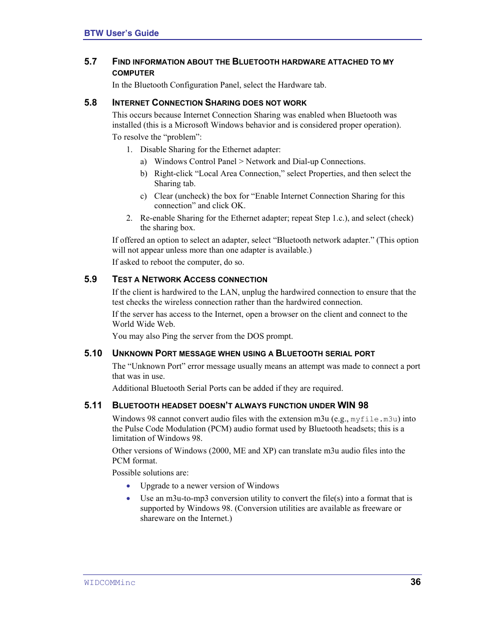 Internet connection sharing does not work, Test a network access connection, Bluetooth headset doesn’t always function under w | HP Pavilion zt3017WM Notebook PC User Manual | Page 40 / 40