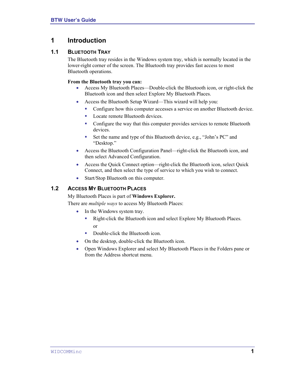 Introduction, Bluetooth tray, Access my bluetooth places | 1 introduction | HP Pavilion zt3017WM Notebook PC User Manual | Page 5 / 40